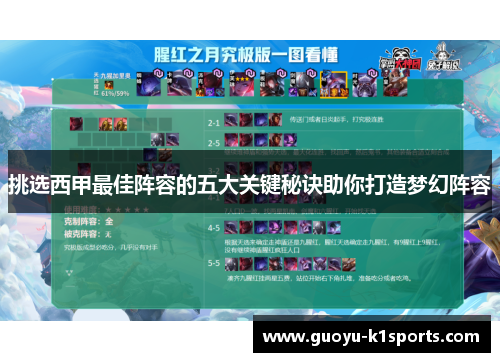 挑选西甲最佳阵容的五大关键秘诀助你打造梦幻阵容