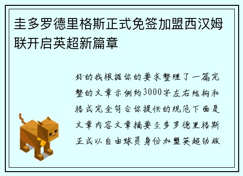 圭多罗德里格斯正式免签加盟西汉姆联开启英超新篇章
