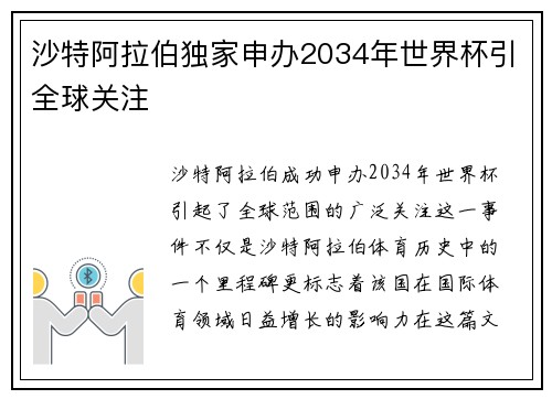沙特阿拉伯独家申办2034年世界杯引全球关注
